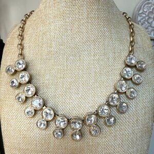 J. Crew Gold-Tone Statement Bib Necklace With Clear Crystal Accents Adjustable